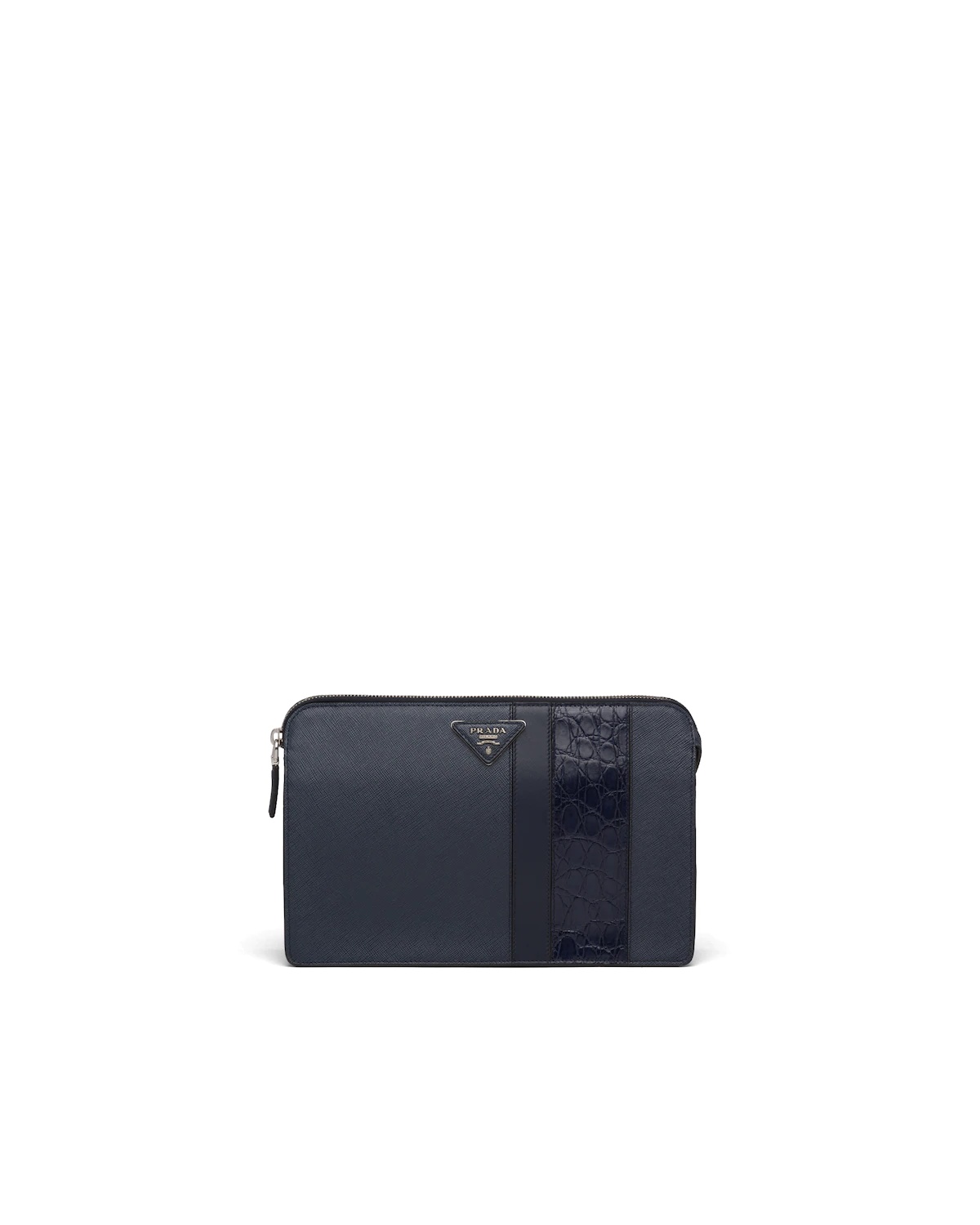 Saffiano and Crocodile Leather Clutch - 1