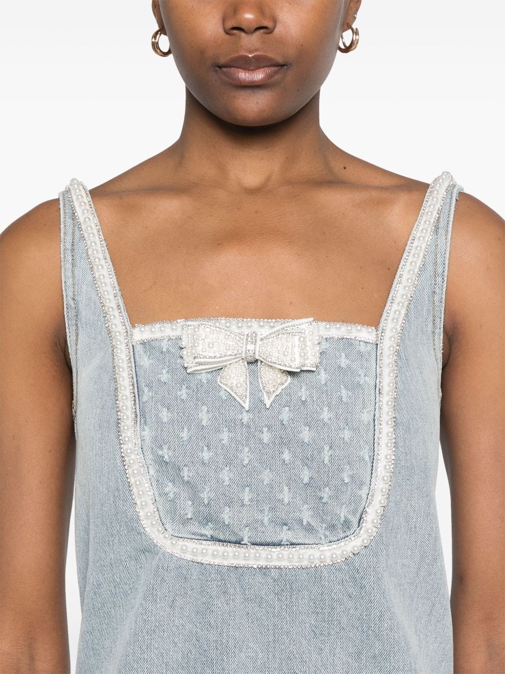 bow denim mini dress - 5
