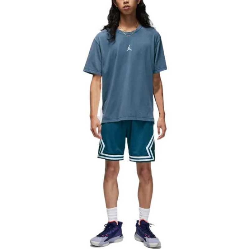 Jordan Men's Air Jordan Dri-FIT Solid Color Logo Printing Round Neck Pullover Short Sleeve Blue T-Shirt DH8 outlook