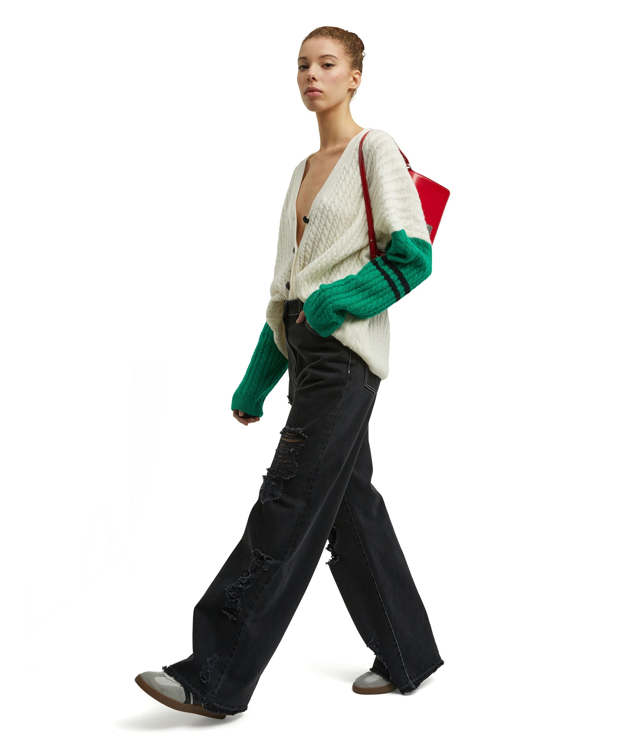 "Cable color-block Cashmere blend" V-neck cardigan - 5