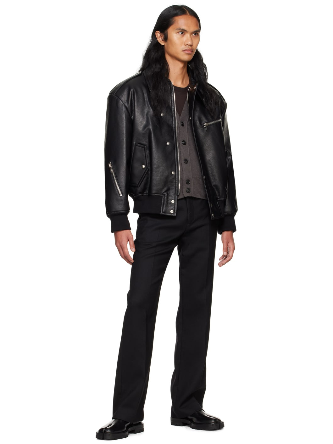 Black Padded Faux-Leather Jacket - 4