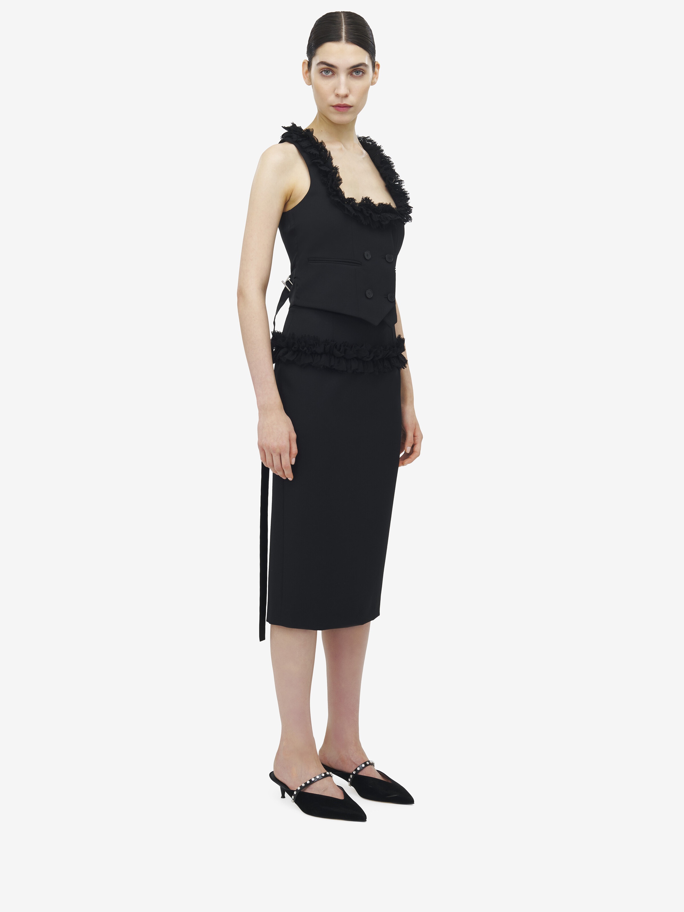 Slashed Buttoned Pencil Skirt - 4
