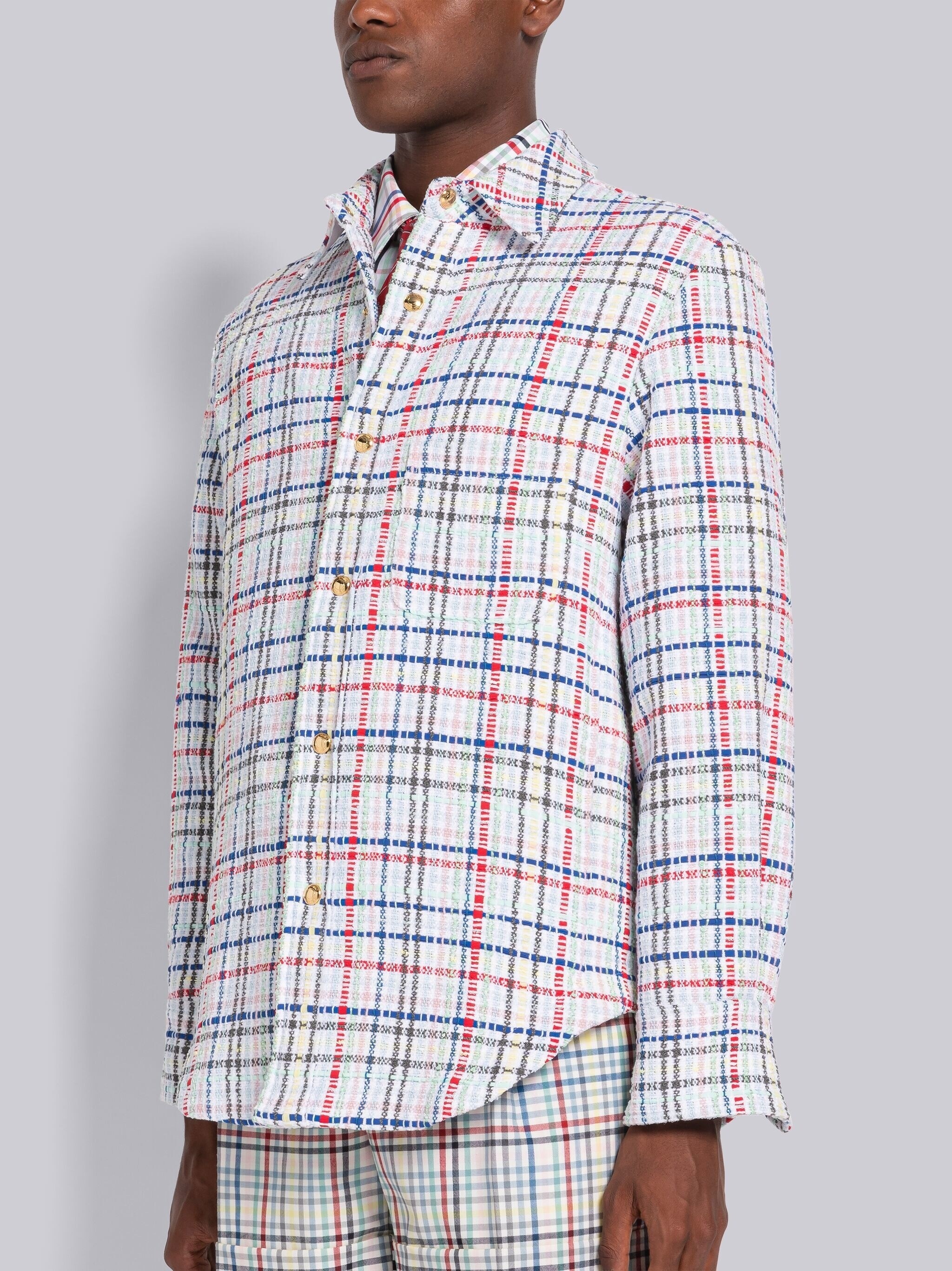 Micro Gingham Tweed Snap Front Shirt Jacket - 2