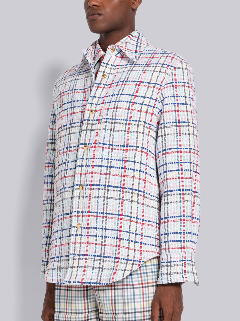 Thom Browne Micro Gingham Tweed Snap Front Shirt Jacket outlook