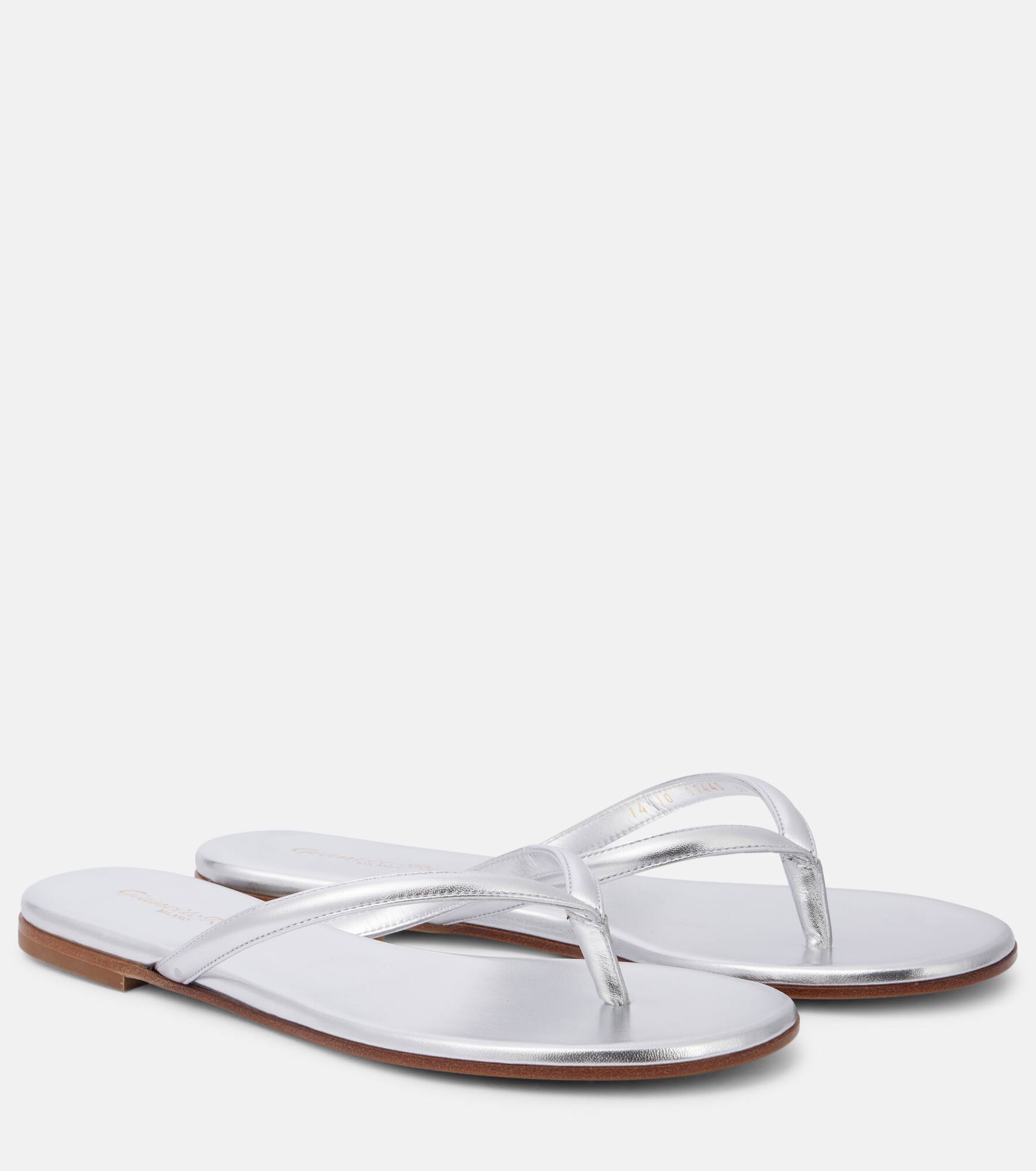 Calypso metallic leather thong sandals - 1