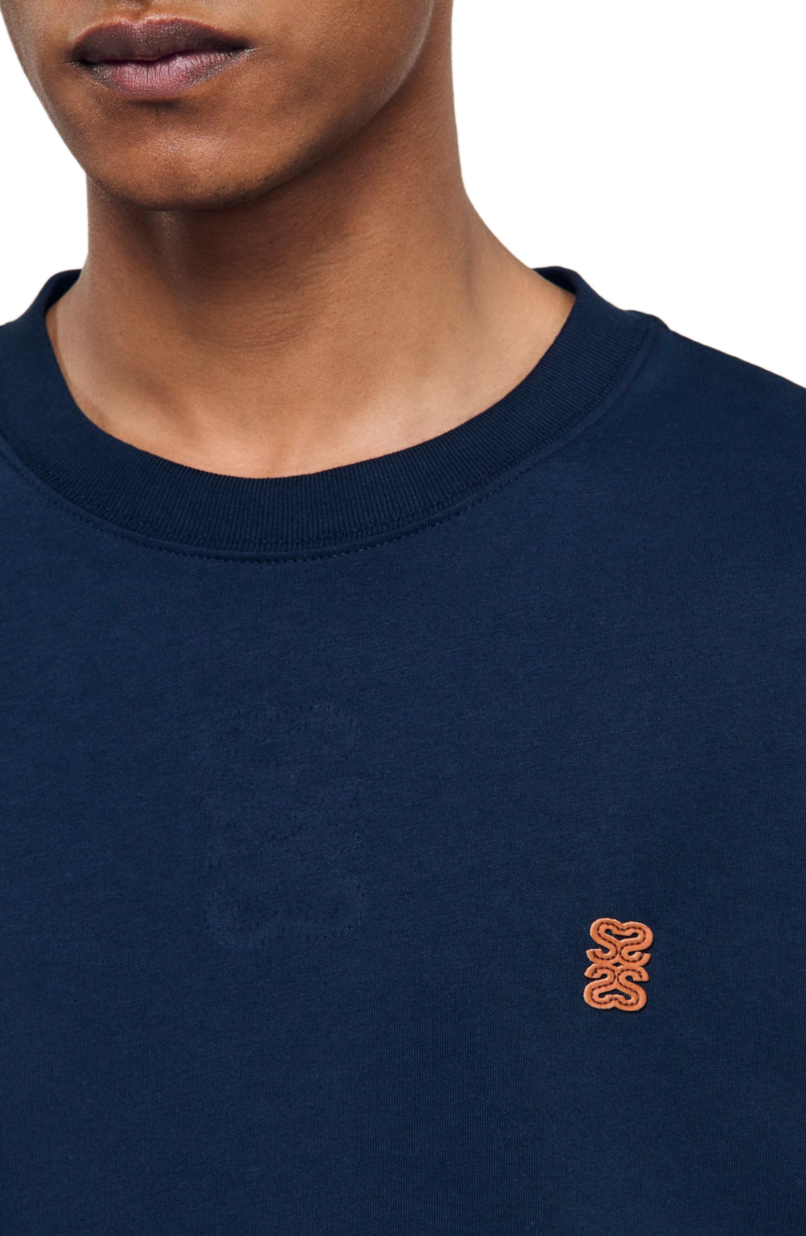 SANDRO Leather logo T-shirt in Navy Blue at Nordstrom - 4