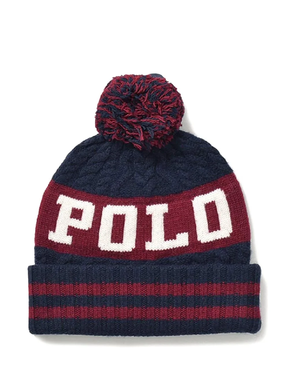 cable-knit pom-pom beanie hat - 1