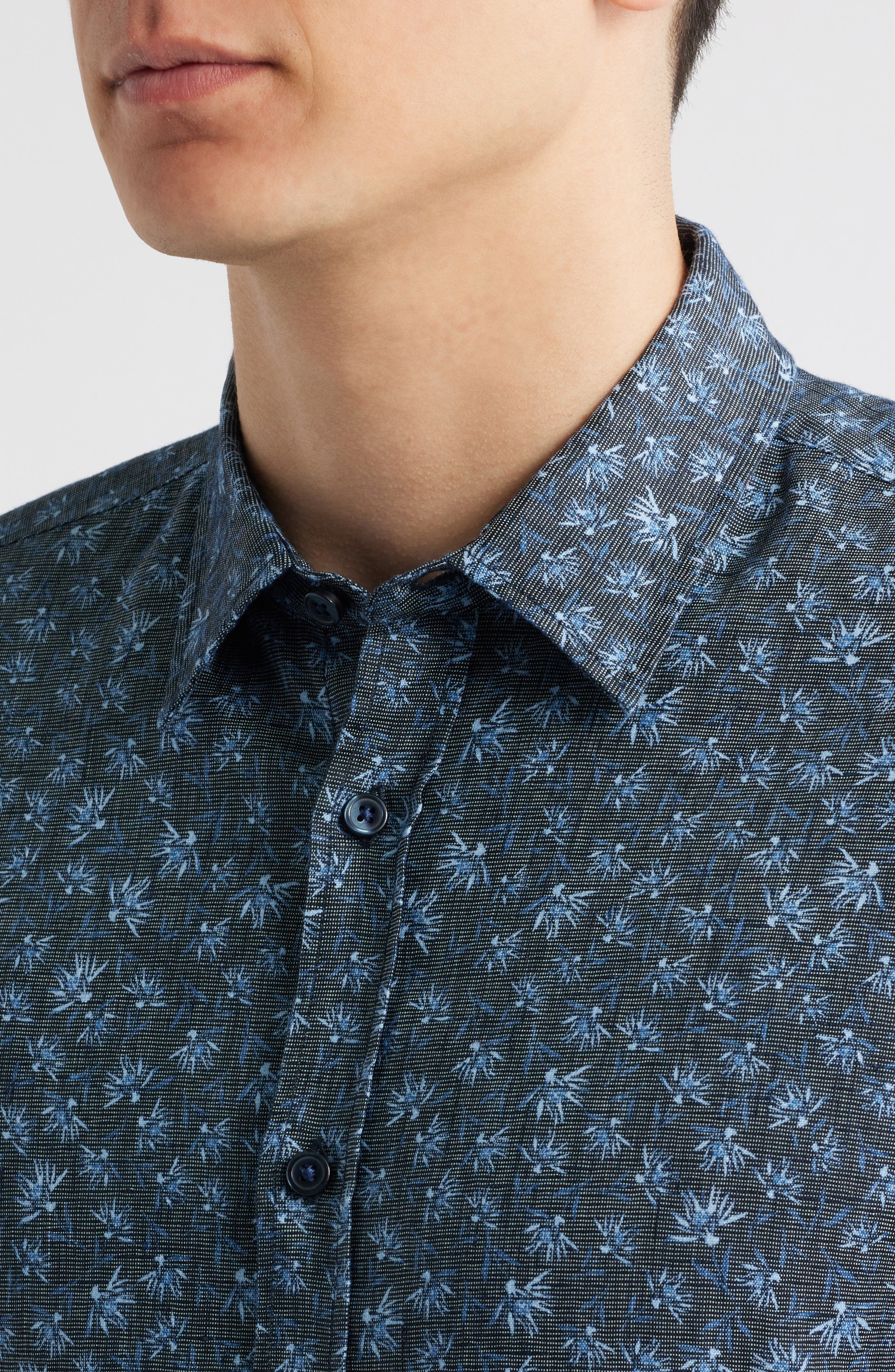 BOSS Roan Ken Short Sleeve Button-Up Shirt in Dark Blue at Nordstrom - 2