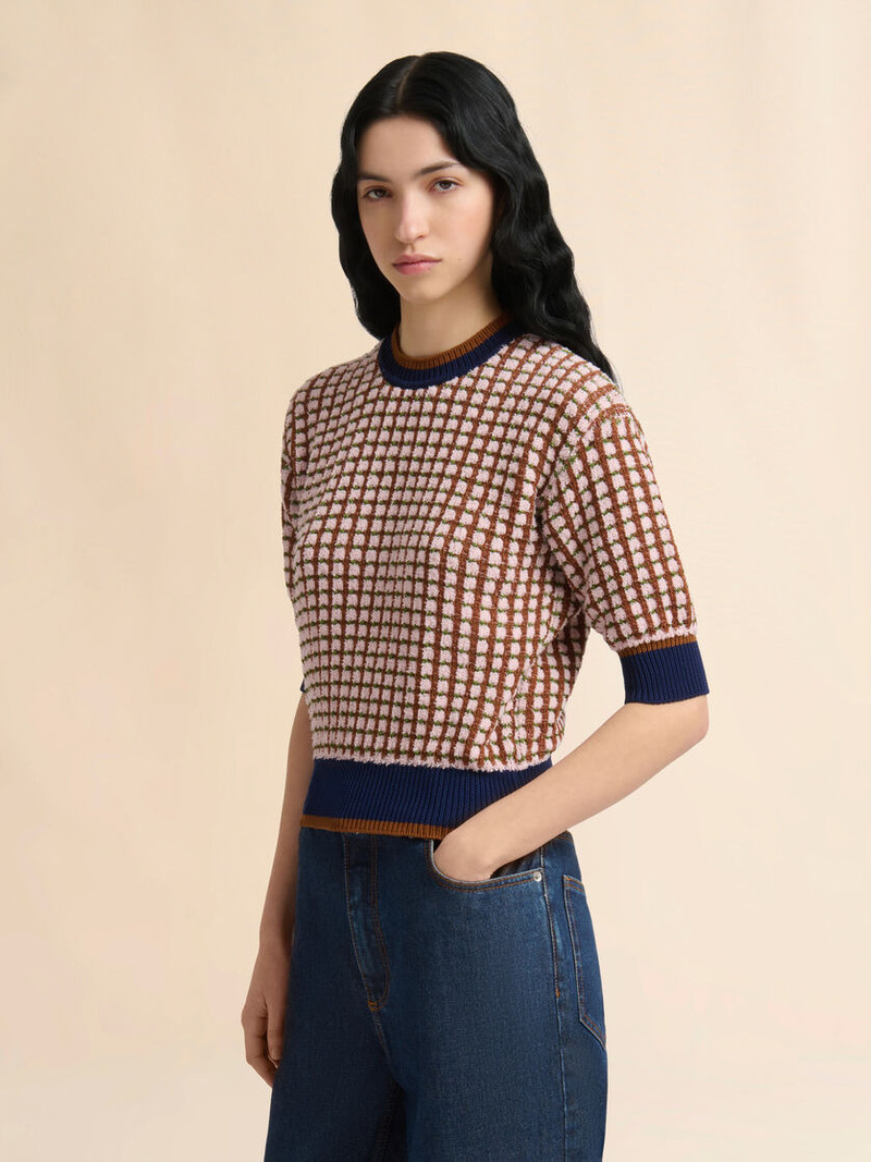 PINK AND BROWN BOUCLÉ TWEED-EFFECT SWEATER 3