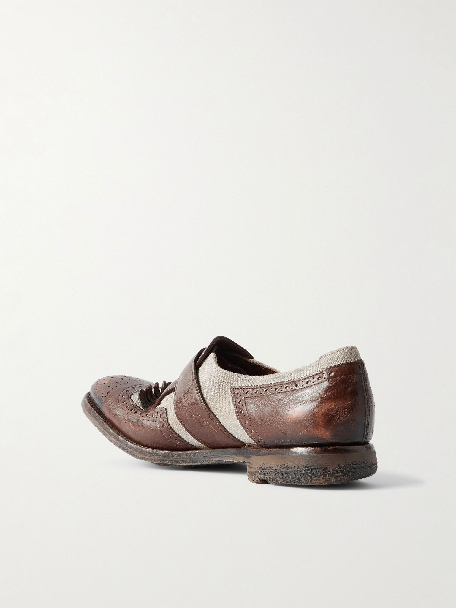 Shanghai distressed leather and canvas brogues Ecru - 3