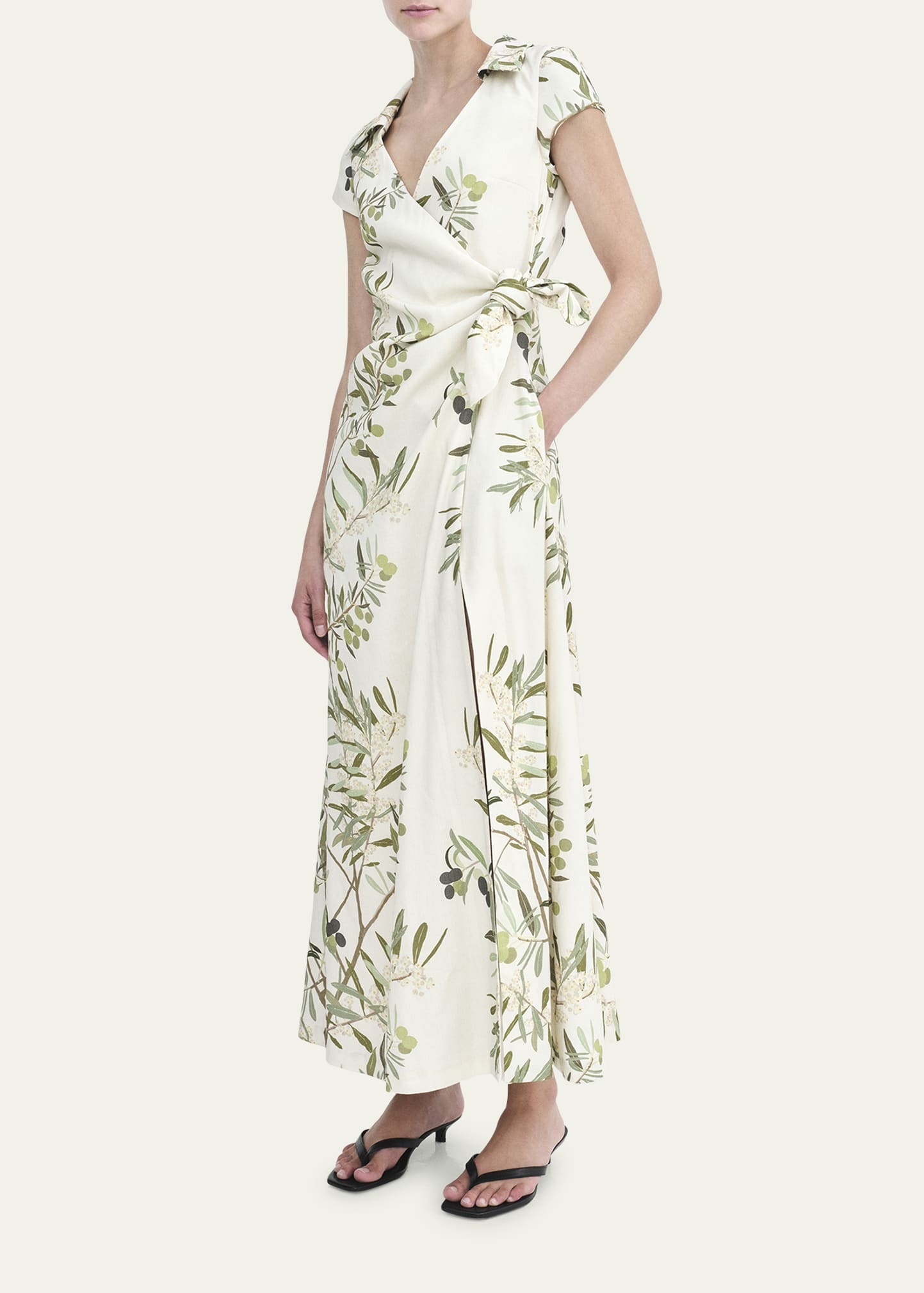 Olive Tree Print Wrap Dress - 2