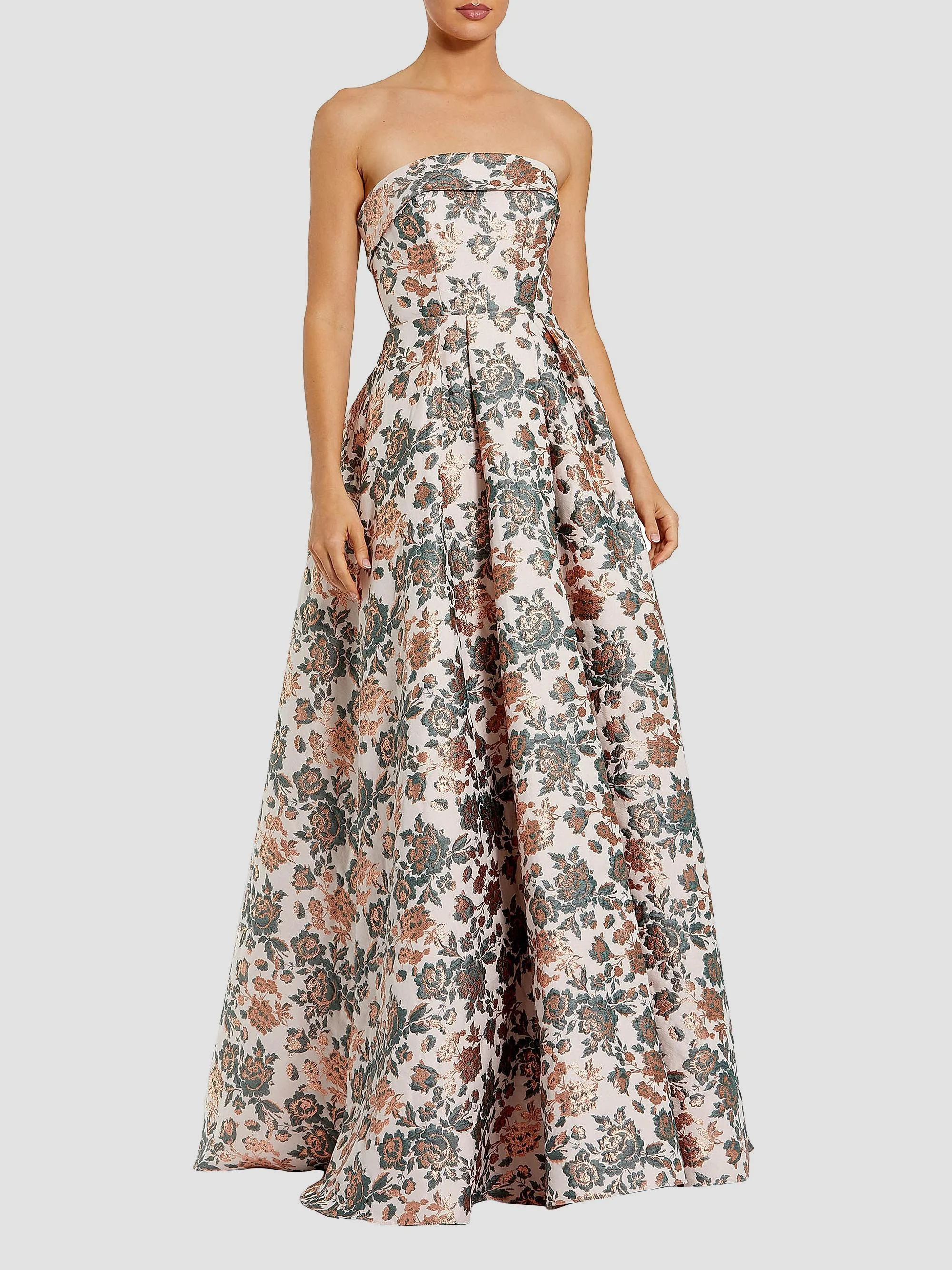 Women's Floral Brocade Strapless Gown - Gold Multi - 1