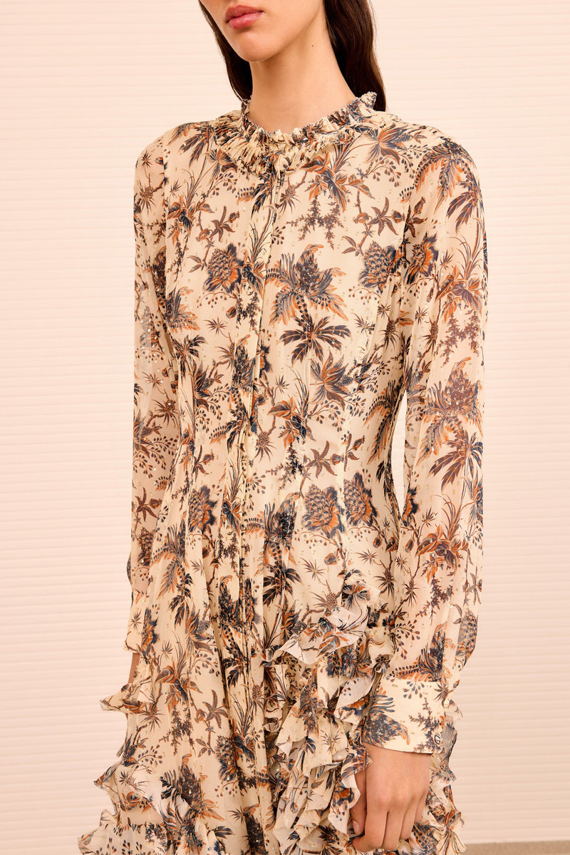 ULLA JOHNSON Rhea Shirt Dress with Ruffle Skirt outlook