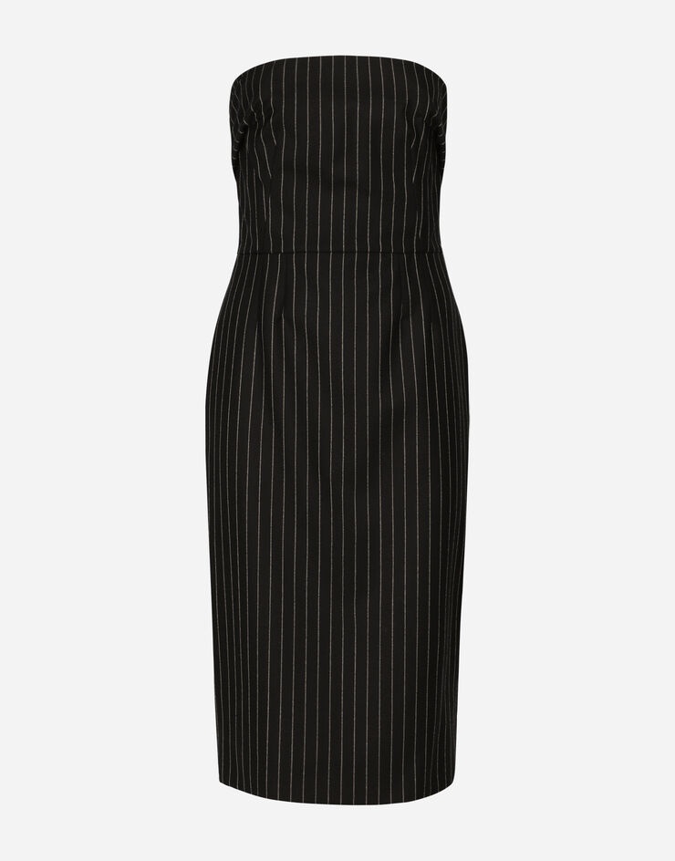 Woolen fabric pinstripe midi dress - 1