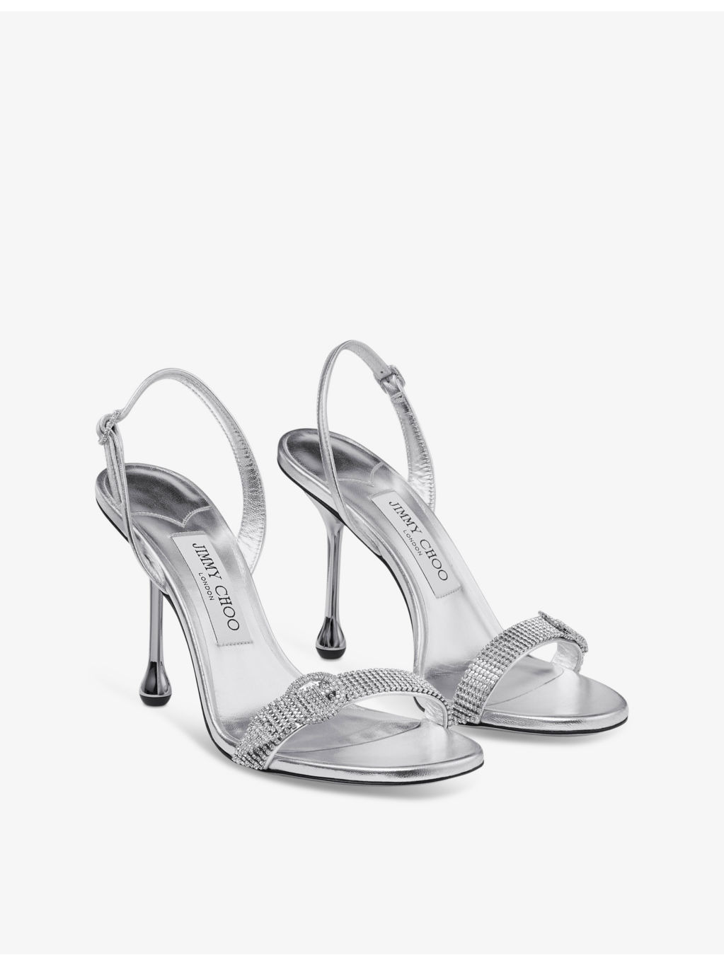 Tabatha 95 crystal-embellished metallic-leather heeled sandals - 3