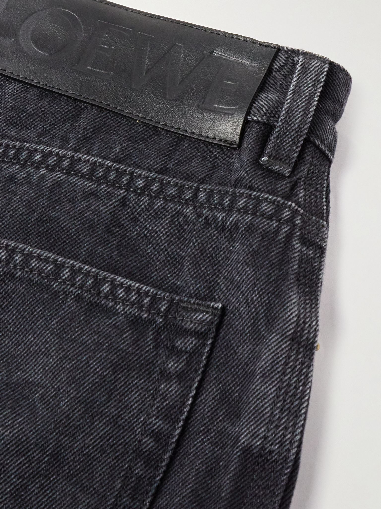 Anagram Wide-Leg Logo-Embroidered Jeans Black - 5
