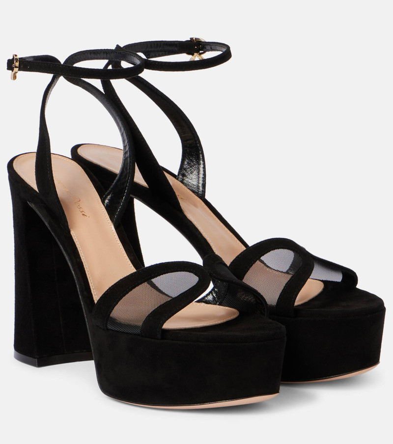 Velvet and mesh platform sandals 1