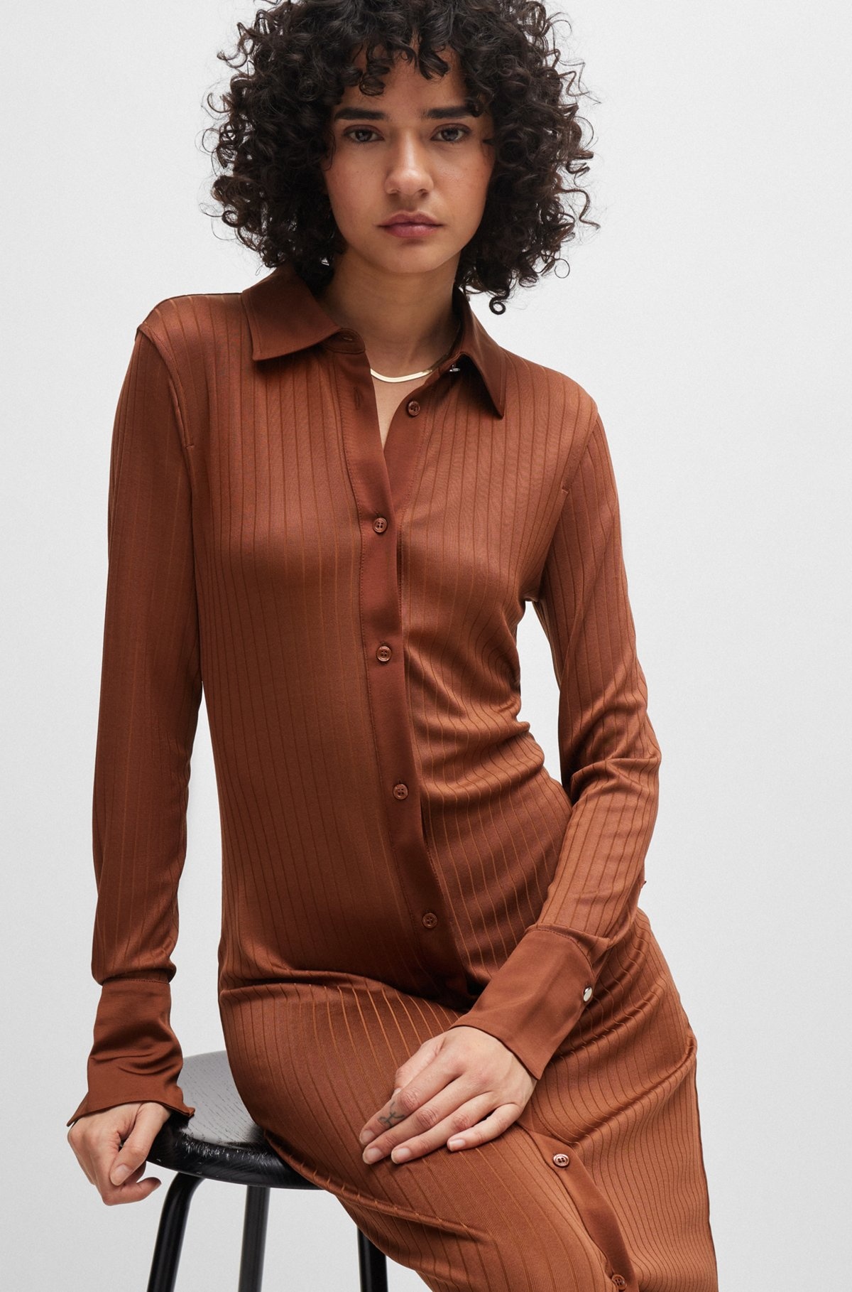 LONG-LENGTH SHIRT-STYLE DRESS IN RIBBED JERSEY - 4
