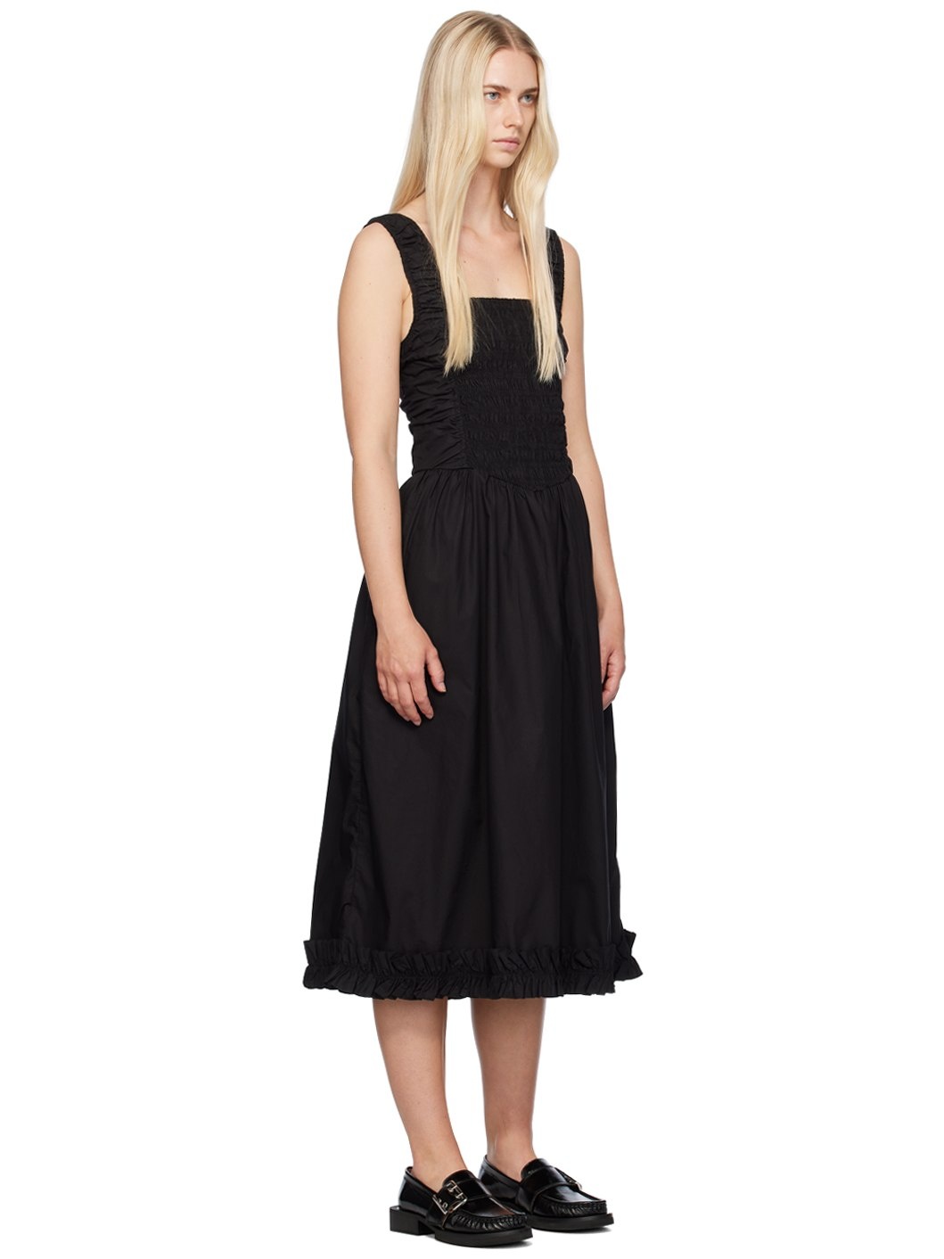 Black Shirred Midi Dress - 2