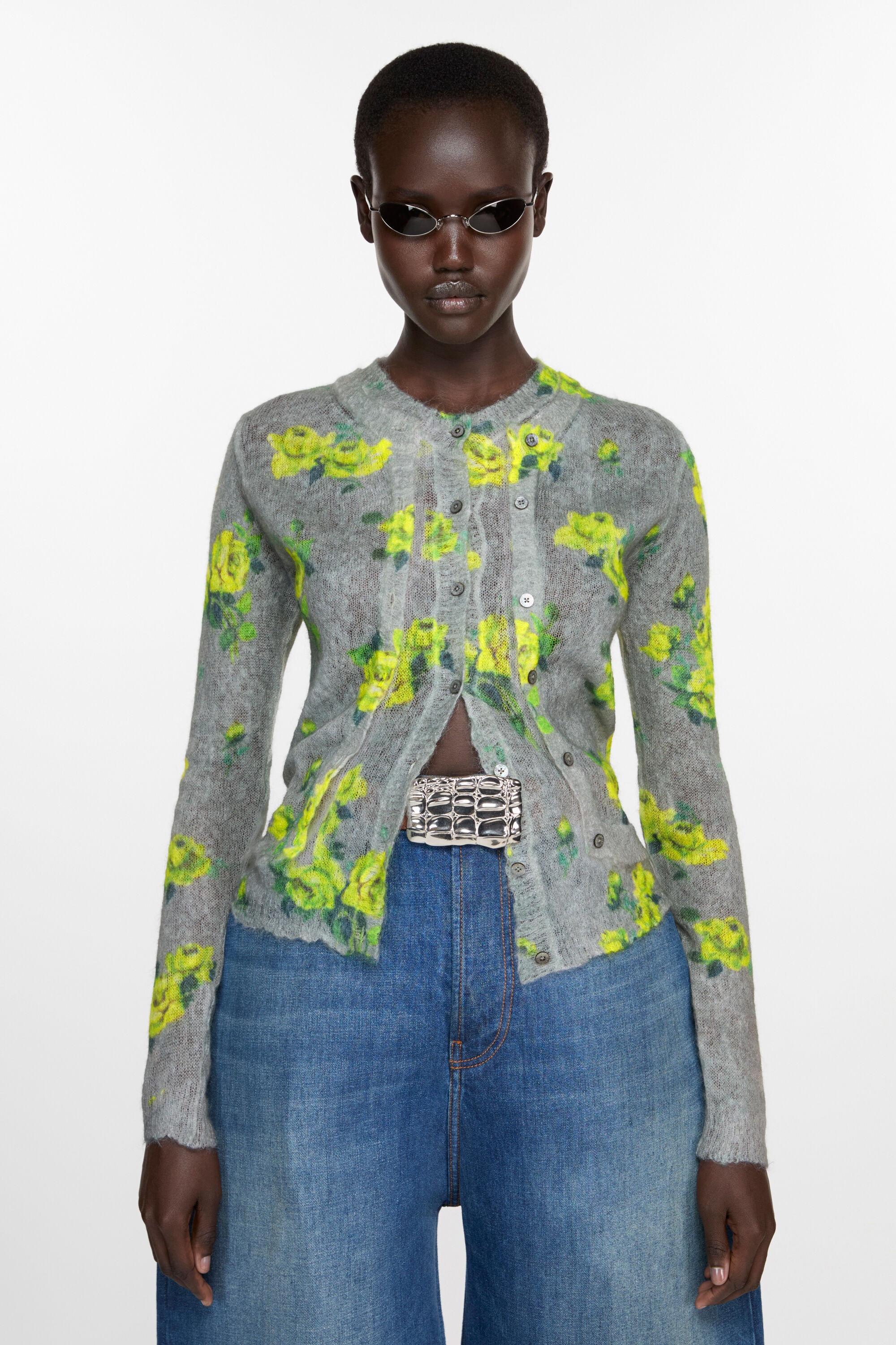 Layered mohair cardigan - Grey/multi - 2