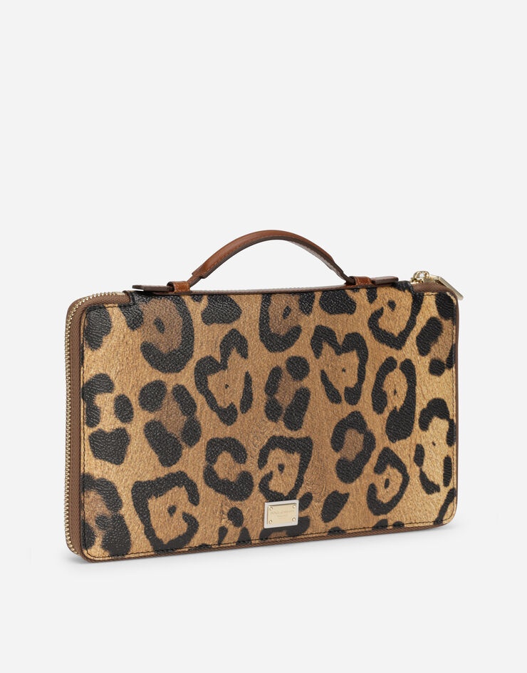 Leopard-print Crespo document holder with zipper and branded plate - 3