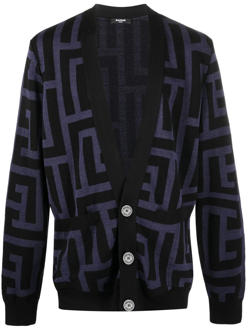 monogram-print V-neck cardigan 1