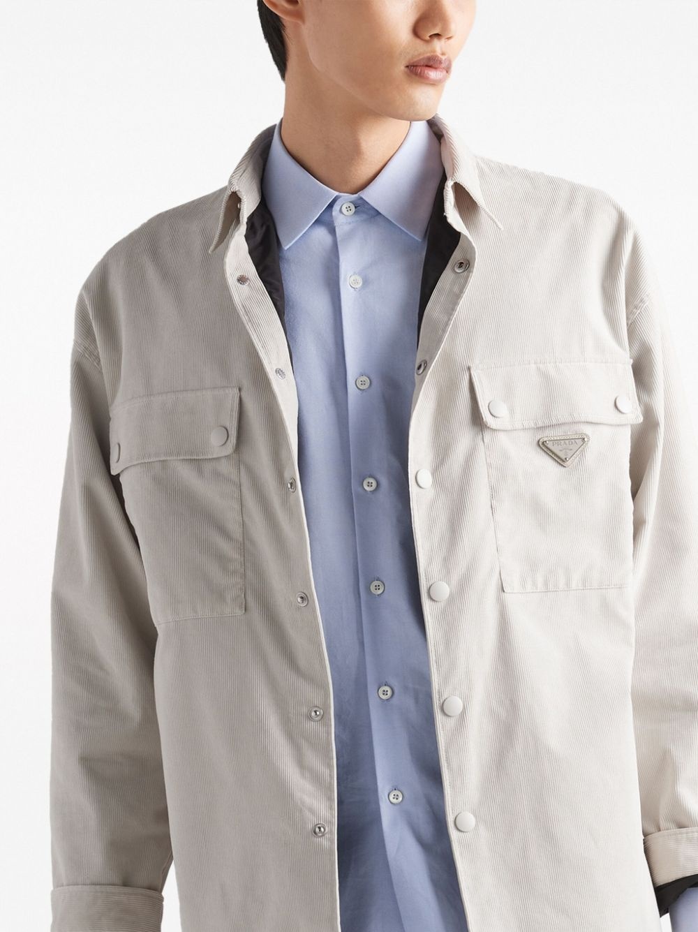 Prada triangle-logo pinwale-corduroy shirt | farfetch | REVERSIBLE