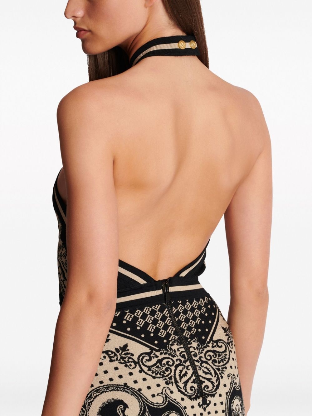 monogram backless fine-knit dress - 6