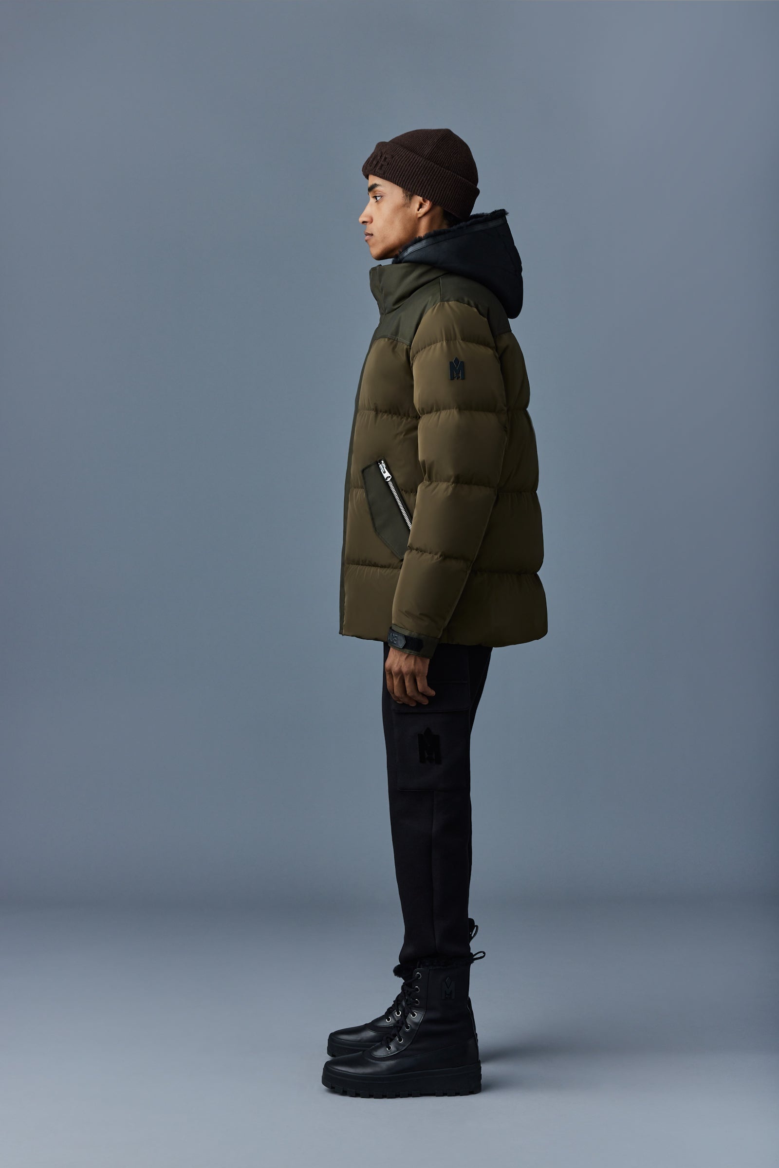 RILEY classic down jacket with removable shearling bib - 3