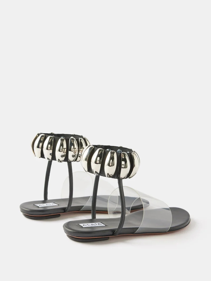 Tribale bead-embellished leather flat sandals - 3
