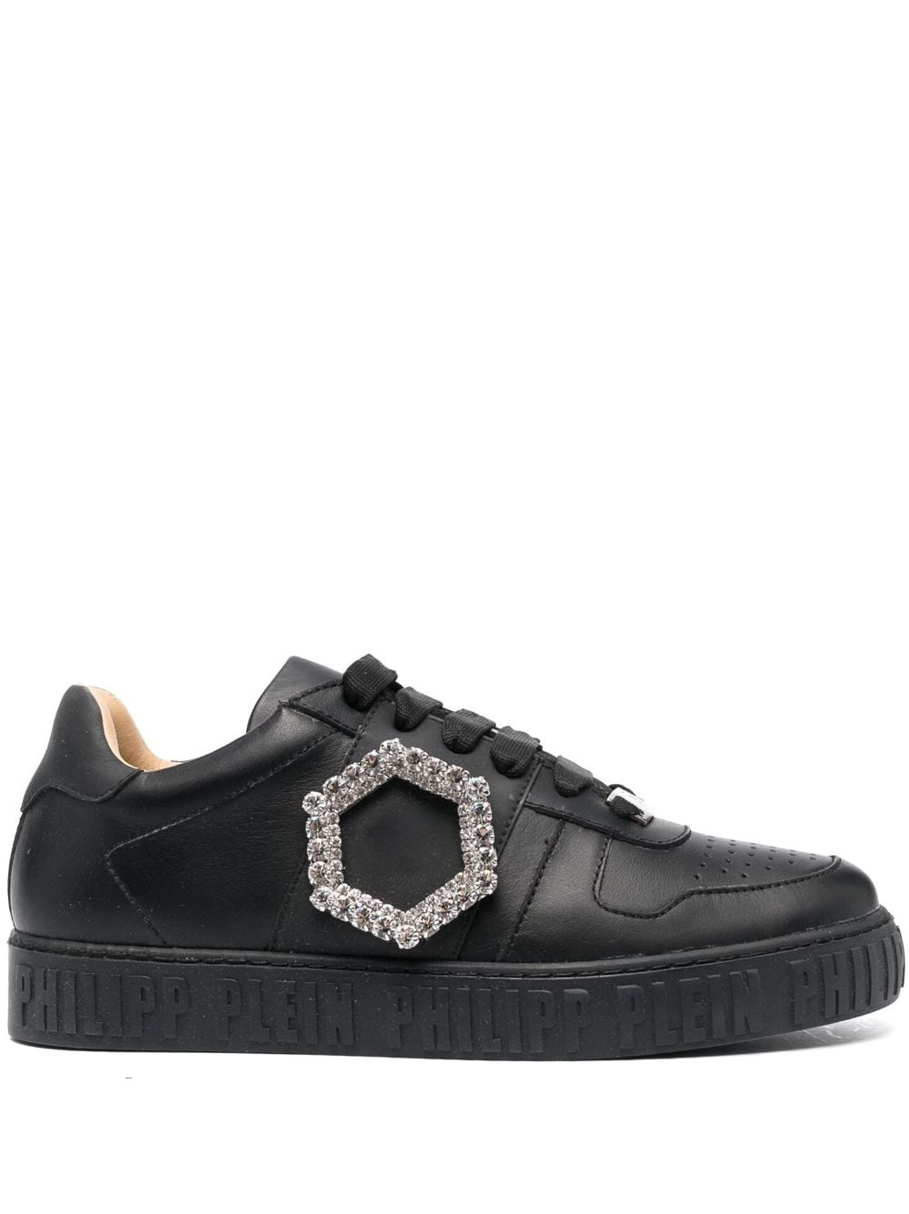 crystal-detailed leather sneakers - 1