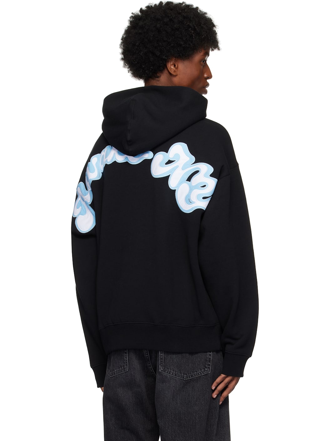 AWAKE NY Black Twill Embroidered Logo Hoodie | REVERSIBLE