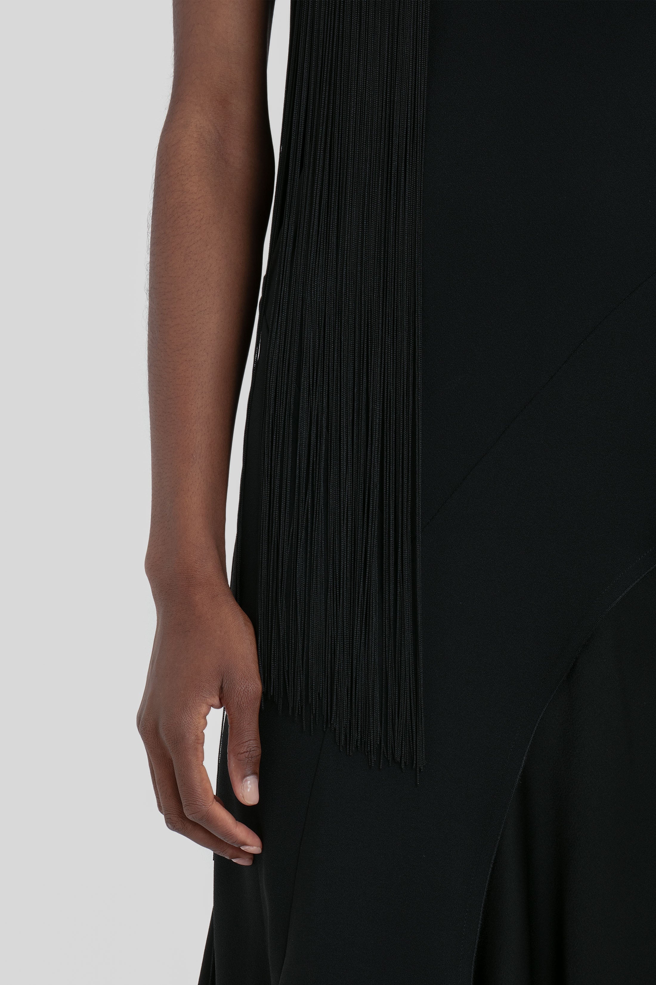 Asymmetric Fringe Mini Dress In Black - 5