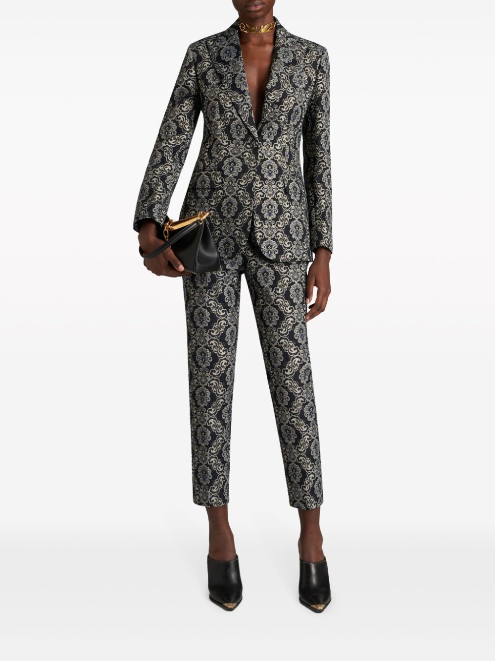 floral-brocade cropped trousers - 2