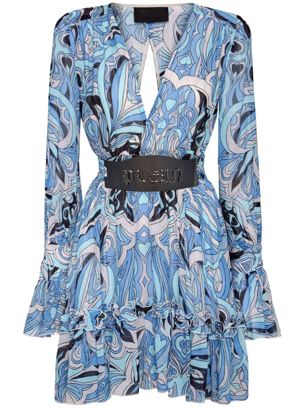 graphic-print long-sleeved minidress - 1