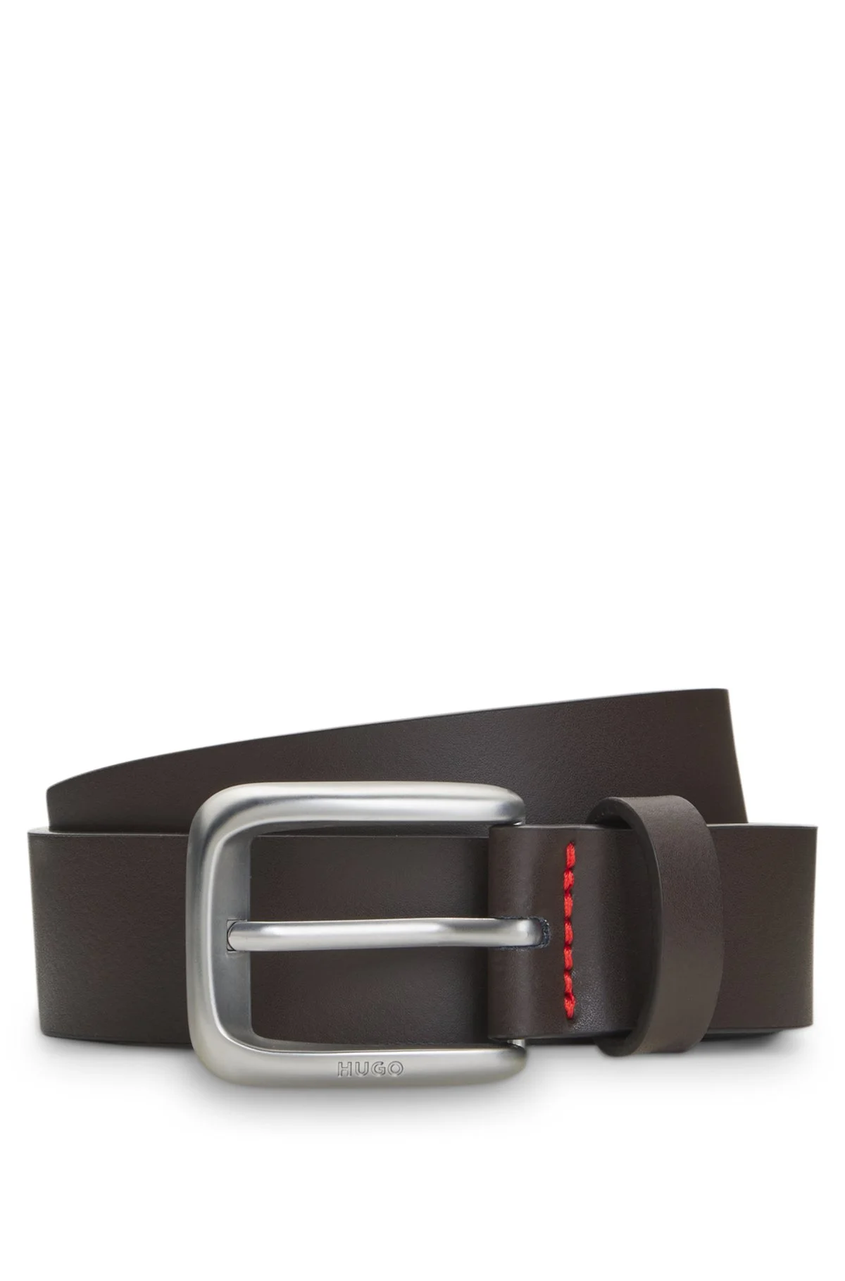 LEATHER DRESS BELT WITH LOGO-ENGRAVED BUCKLE - 1