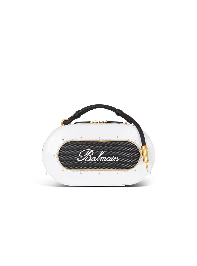 Calfskin Radio bag with Balmain Signature and embossed Grid motif 1