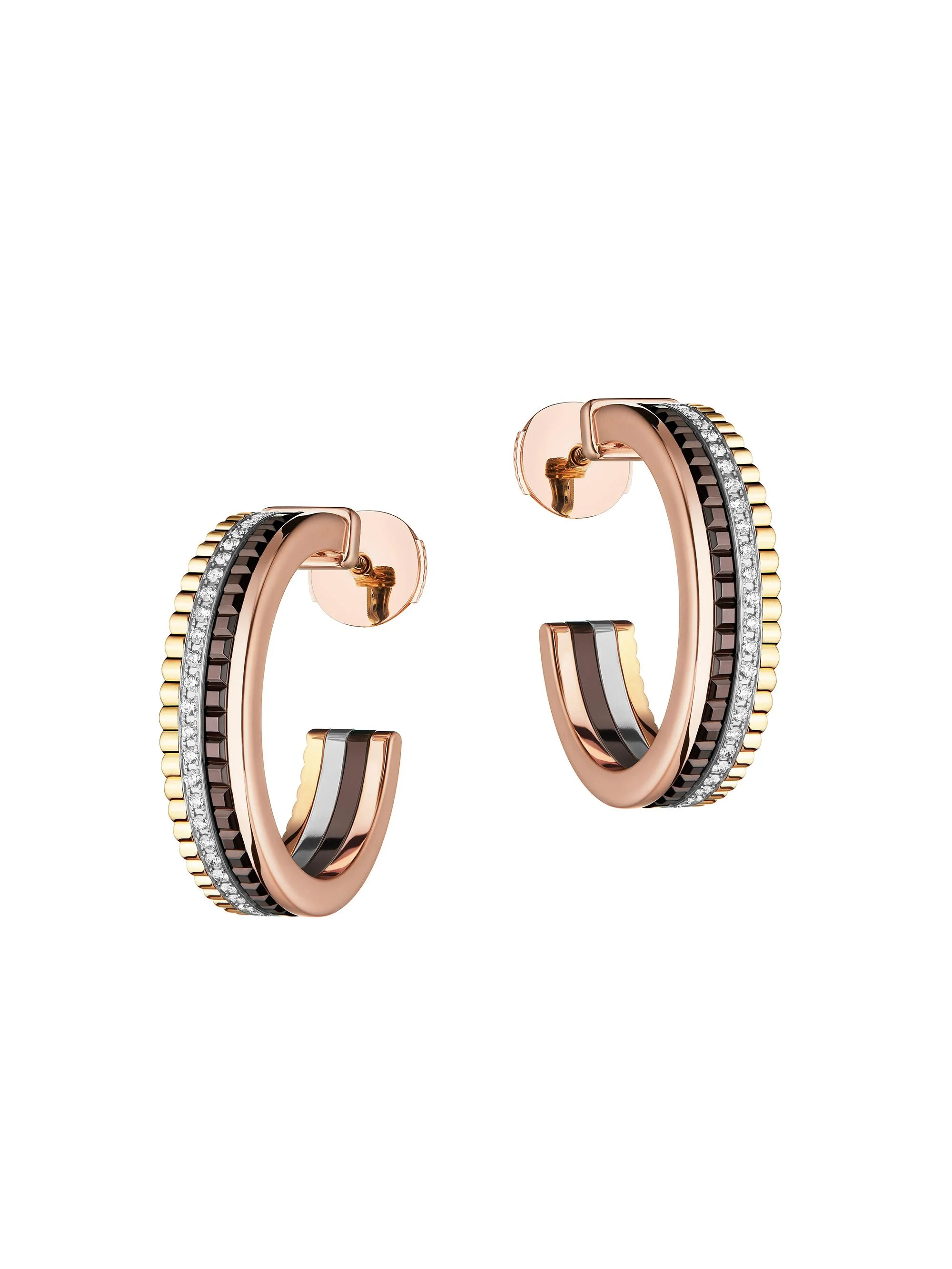 Women's Quatre Classique Tri-Tone 18K Gold & 0.28 TCW Diamond Hoop Earrings - Rose Gold - 1
