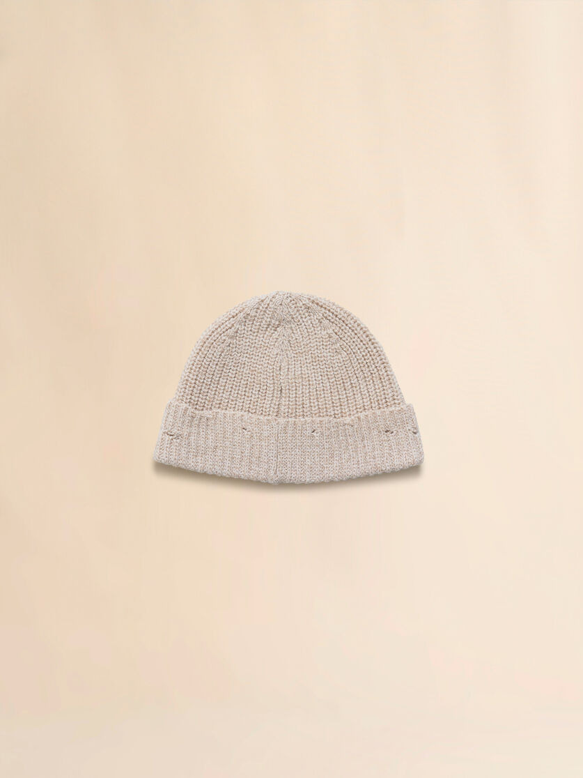 BEIGE WOOL BEANIE WITH MARNI MENDING EMBROIDERY - 3