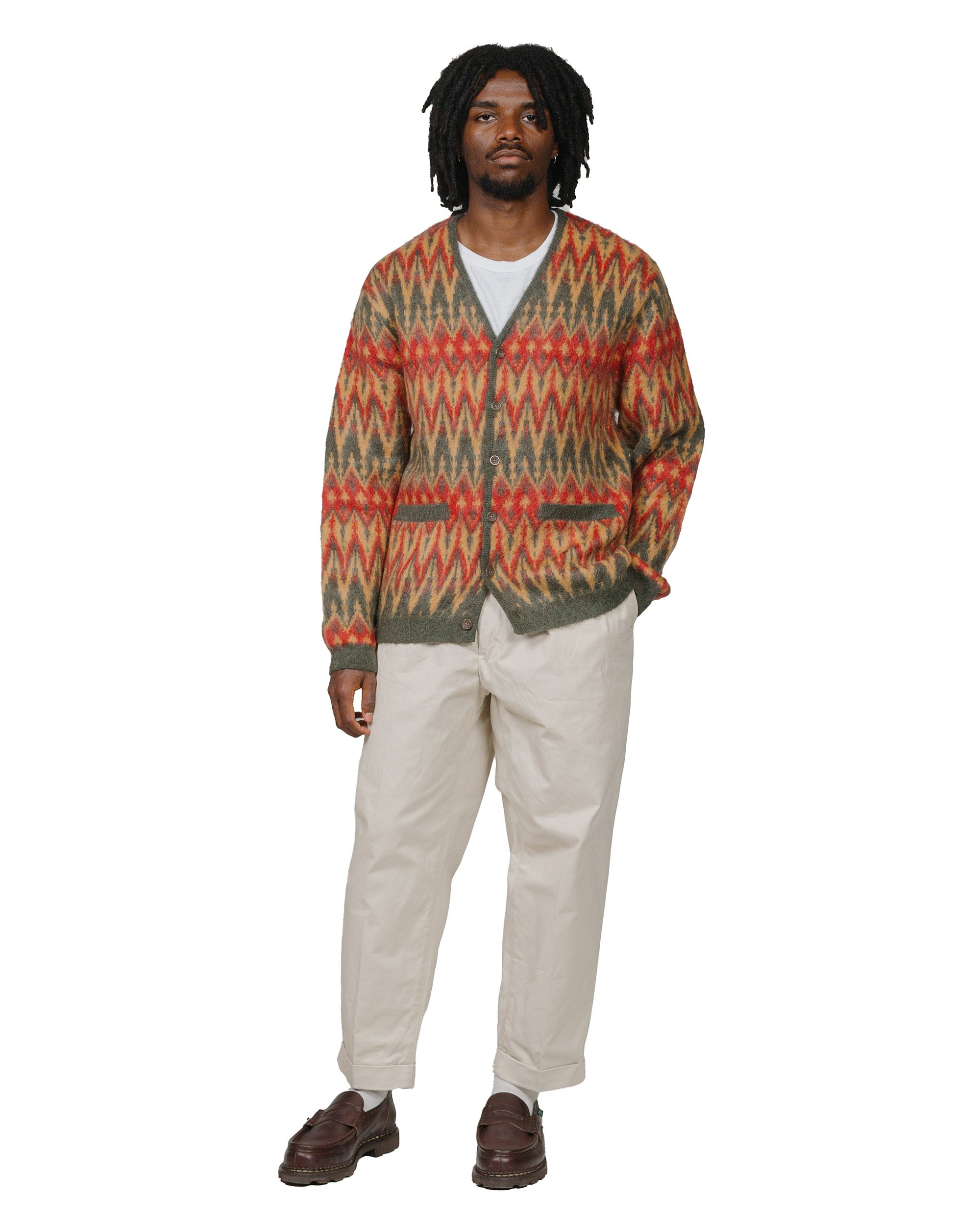Cardigan Double Jacquard Chevron Pattern Green - 4