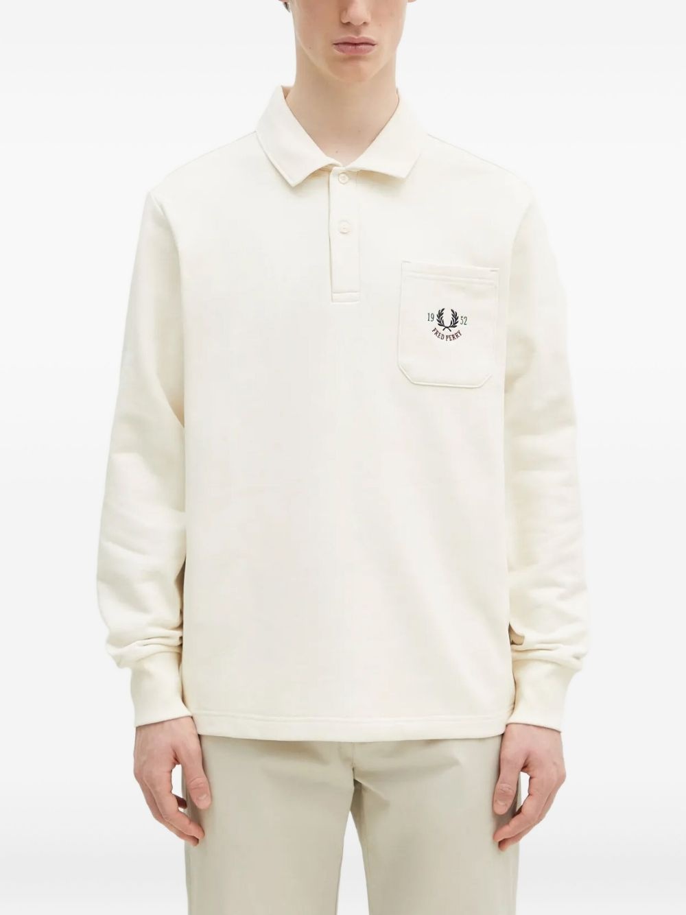 embroidered-pocket long-sleeve polo shirt - 2