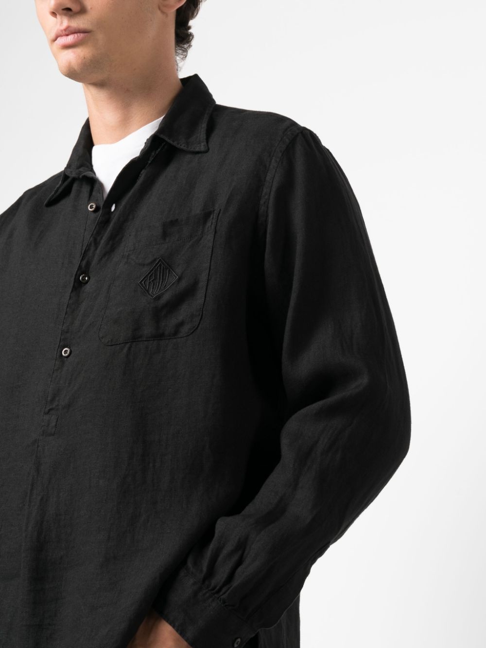 short button fastening linen shirt - 5
