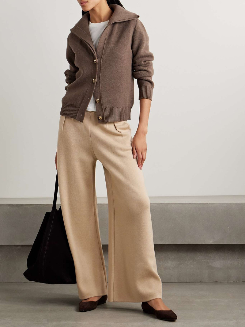 Max Mara Embroidered pleated wool wide-leg pants Beige outlook