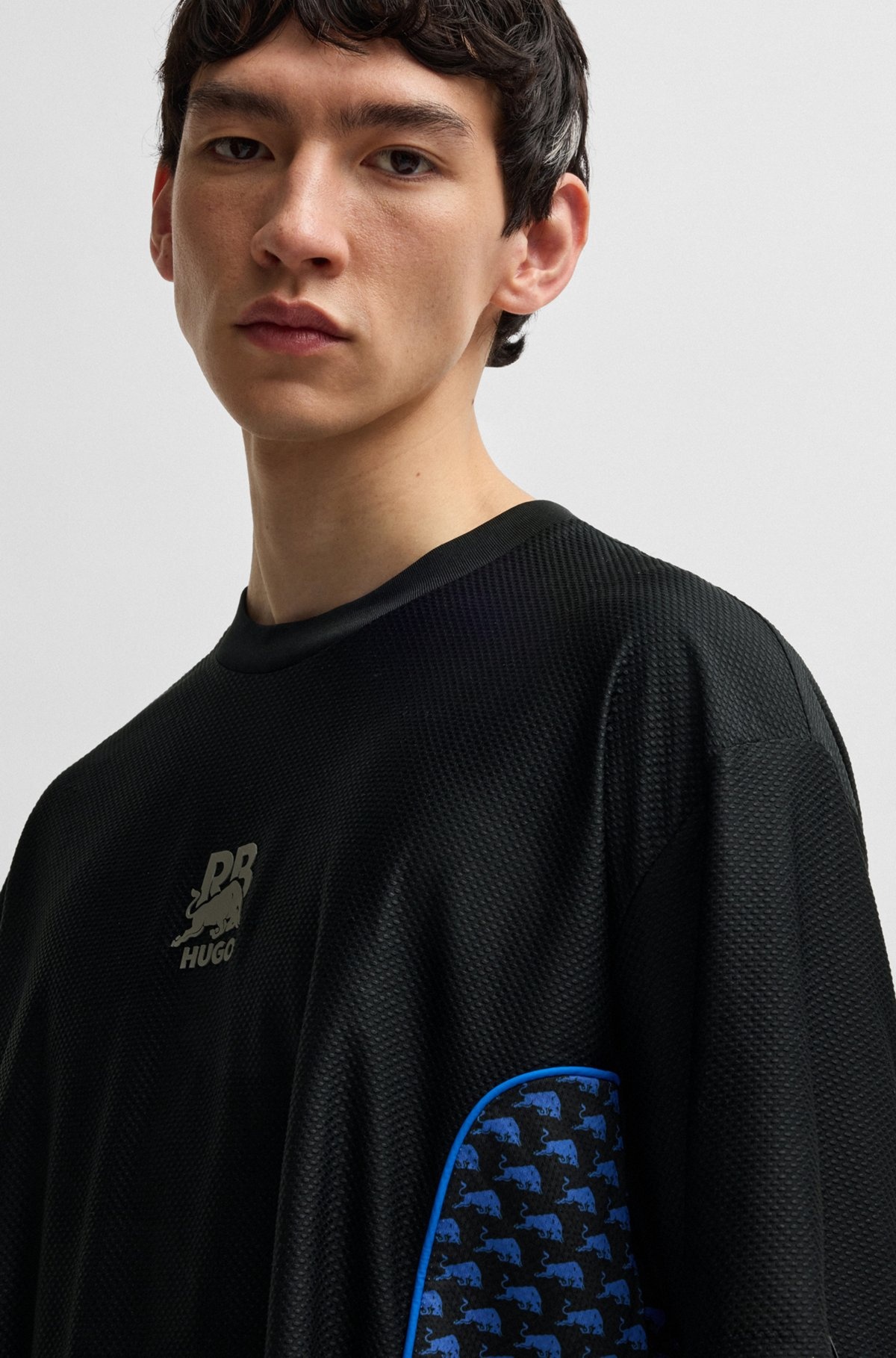 HUGO X RB STRUCTURED-JERSEY T-SHIRT WITH PIPING DETAILS - 3
