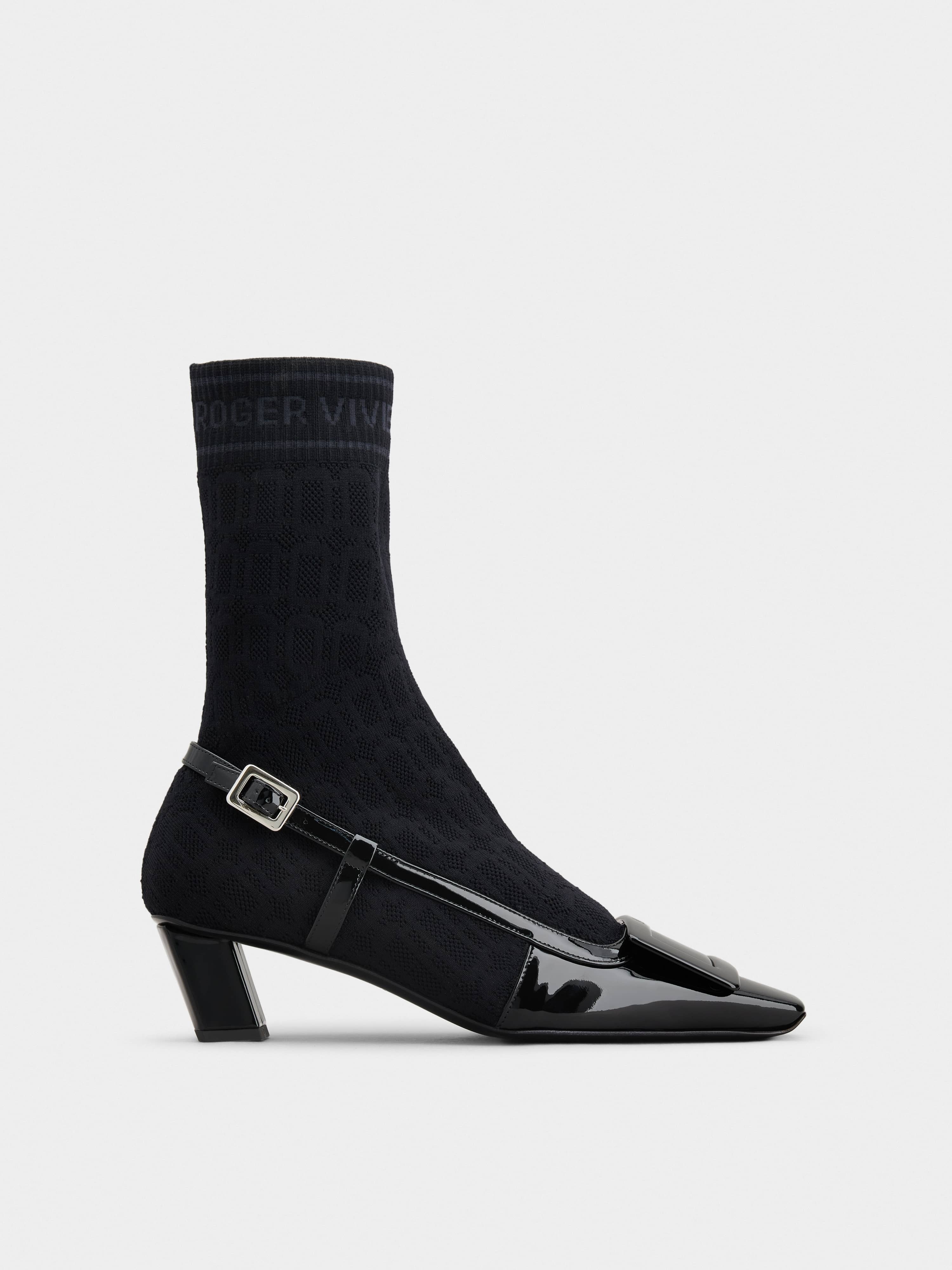 Belle Vivier Sock Lacquered Buckle Ankle Boots in Patent Leather - 1