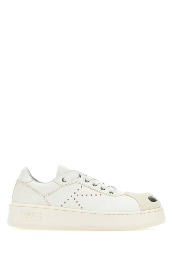 Kenzo Men White Leather Kenzo Hoops Sneakers - 1