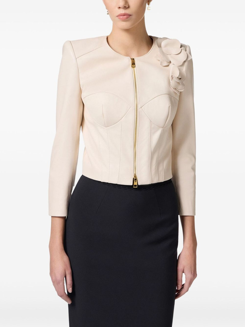 flower appliqués leather jacket 4