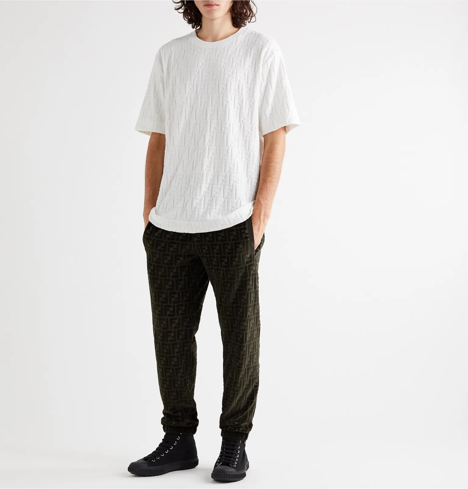 Tapered Logo-Jacquard Cotton-Blend Velour Sweatpants - 2