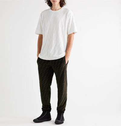 FENDI Tapered Logo-Jacquard Cotton-Blend Velour Sweatpants outlook