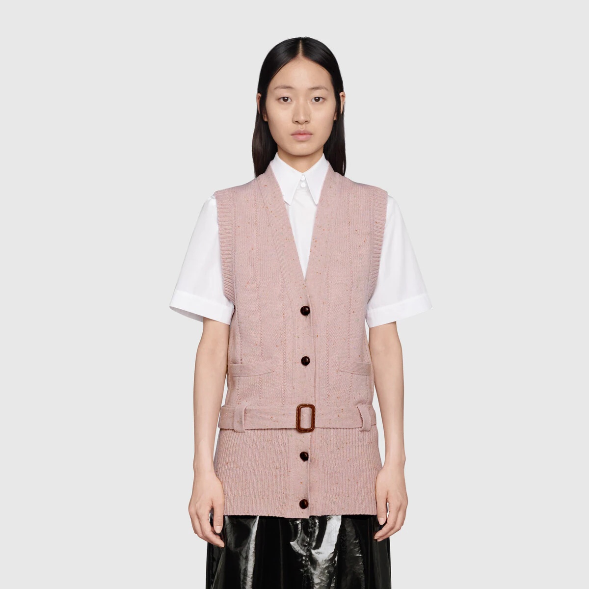 Belted rib wool knit vest - 3